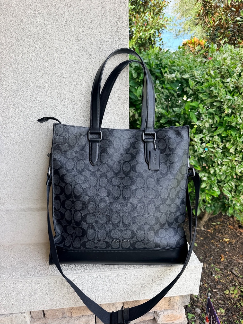 Coach C9442 Large Tote Black Signature Canvas Leather Crossbody Bag $398